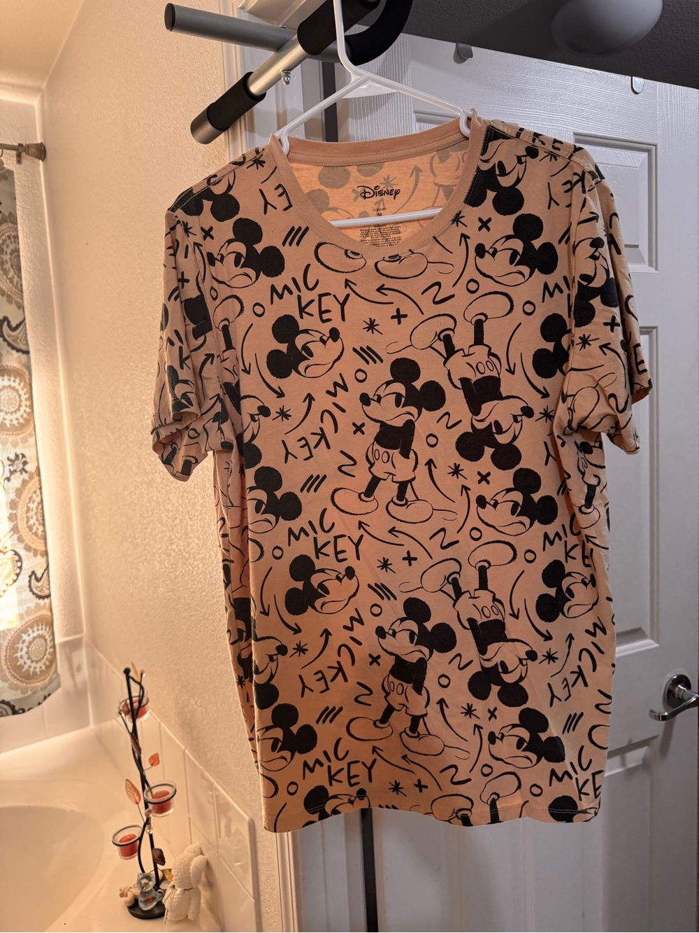 Disney Beige and Black Mickey Mouse Allover Graphic Tee